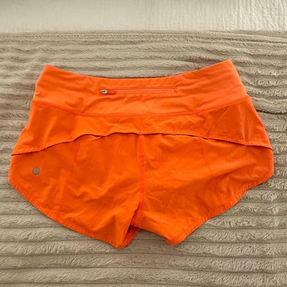 Orange Lululemon Speed-Up Shorts